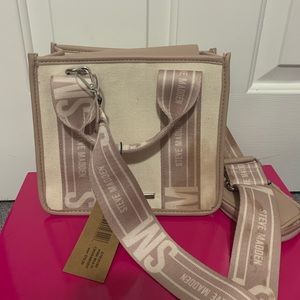 STEVE MADDEN CANVAS BWEBBER TOTE CREAM CHAMPANGE NWT